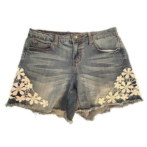 Earl Jeans Pants - Earl Jean Cutoffs Shorts Lace Trim Dark Blue Wash  Whiskering Stretchy Size 6 EC